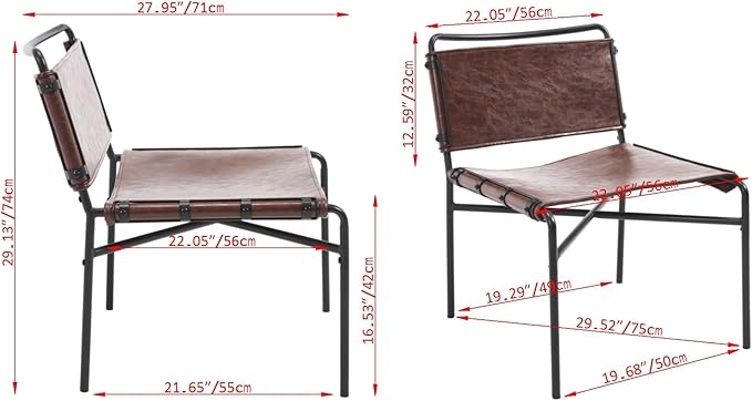 Accent Chairs Set of 4 - Mid-Century Modern Style Armless Lounge Chairs Sturdy Metal Frame Breathable and Comfortable Sling Chair for Living Room Bedroom and Small Spaces (Reddish Brown)