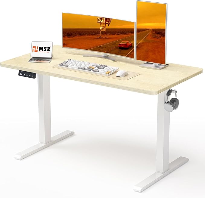 MSZ Electric Standing Desk 48x24 Inch with Memory Presets Adjustable Height Sit to Stand Computer Desk for Home Office &amp Gaming Maple