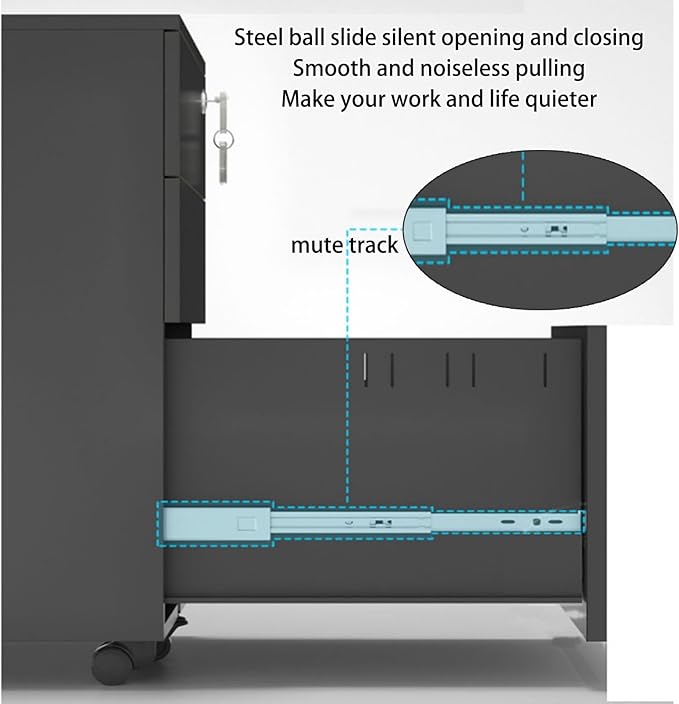 Storage Box Storage CabinetDrawer Locking File Cabinet for Home Office Under Desk Mobile Filing Cabinet for A4/ Modern File Cabinet with Keys Organize Your Workspace