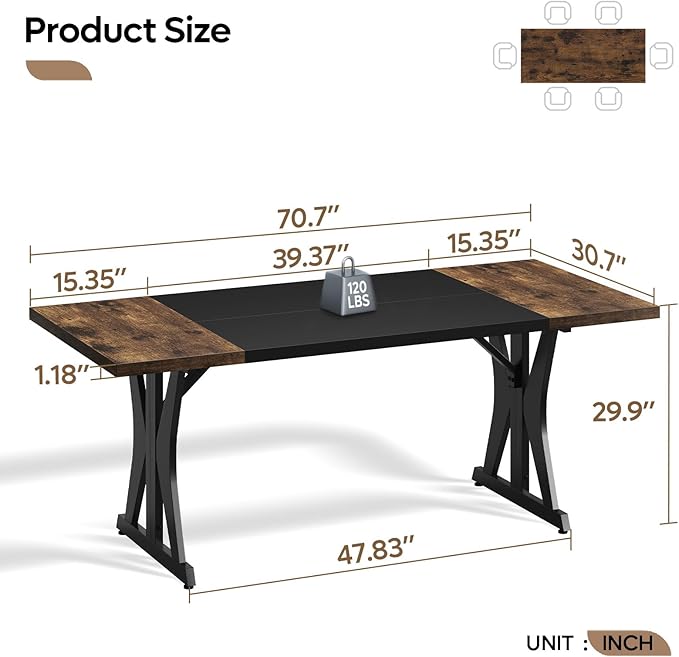 Bestier 70 Inch Large Executive Desk Modern Simple Computer Office Desk with Thickened Desktop Wood Metal Conference Room Table for Home Office Business &amp Writing Rustic Brown