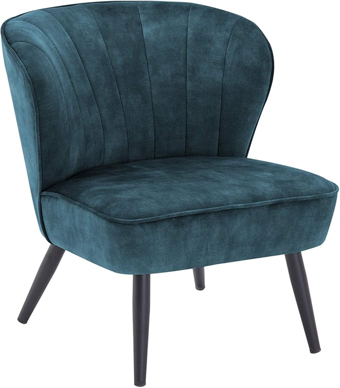 DUHOME Living Room Chair Armless Slipper Accent Chair Sofa Chair Reading Chair Upholstered Velvet Fabric for Bedroom Blue
