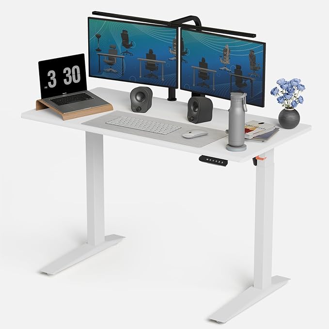 Autonomous White Electric Standing Desk 5 48×24 Inches Adjustable Height Desk Stand Up Desk Sit Stand 3 Memory Presets Cable Tray for Home Office &amp Computer Workstation