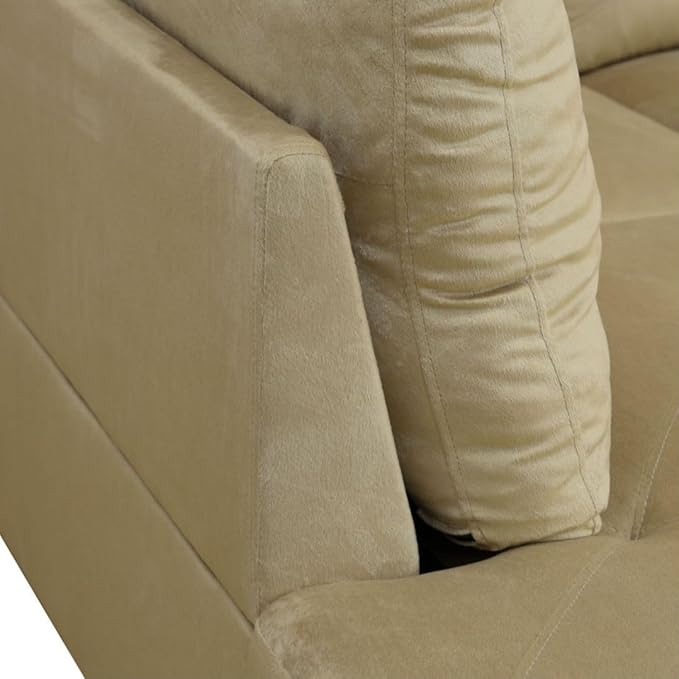Beige L-Shaped 3-Piece Microfiber Sofa with Storage Ottoman Set Sectional Couch Sofa Set for Living Room Office Small Space