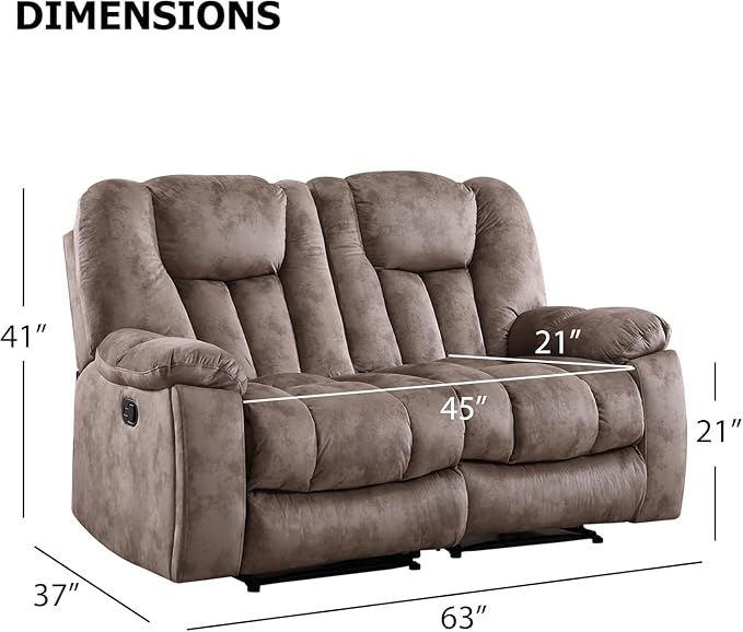 CANMOV Manual Recliner Loveseat 2 Seat Recliner Sofa Chair with Overstuffed Armrest and BackrestSoft Fabric Reclining Couch Living Room Set with Hidden Cup Holders for Adults Elderly Apricot