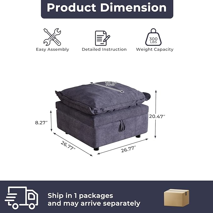 Modular Sectional Sofa 27.12 Storage Ottoman Module for Modular Sectional Sofa Living Room Coffee Table Ottoman Footrest for Convertible Sectional Couch DIY Combination Grey