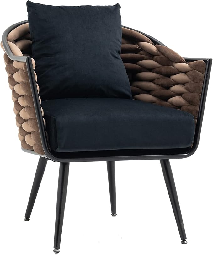 Velvet Accent Chair Modern Upholstered Armchair Tufted Chair with Metal Frame Single Leisure Chairs for Living Room Bedroom Office Balcony