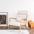 Mid Century Modern Accent Chair with High BackrestLiving Room Chair with Solid Wood FrameUpholstered Reading Armchair for BedroomBeige