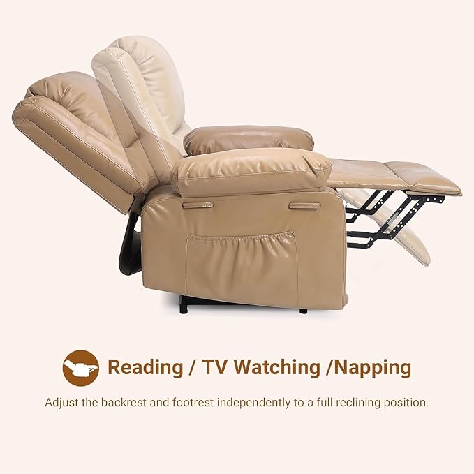 Power Lift Recliner Chair for ElderlyPU Leather160°Adjustable Electric Reclining Sofa with Massage and Heat for Living Room/BedroomTan