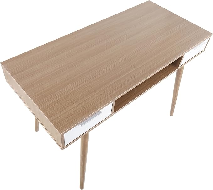 LumiSource Pebble Double Desk Home Office Desk Computer Desk with Drawers Natural Wood Desk White Desk Small Desk for Bedroom Gaming Desk Contemporary Desk