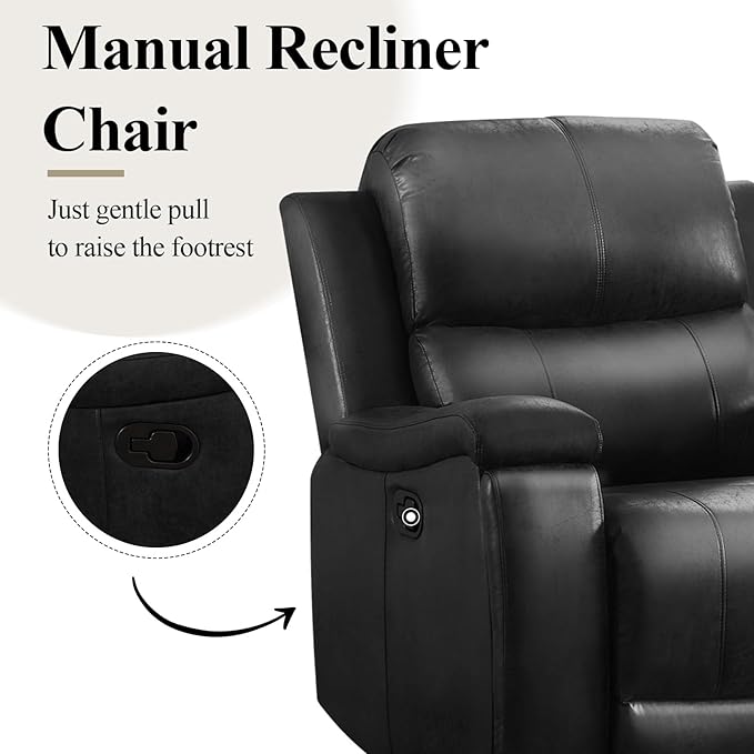 CANMOV Manual Recliner Chair Set of 2 Classic Faux Leather Recliner Chair with Overstuffed Arms and Back Manual Single Sofa with Concealed Cup Holders Black