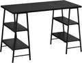 Penau Computer Desk with Storage Shelves Contemporary Black Laminate and Metal Design 48 Inch Length Ideal for Home Office and Small Workspaces