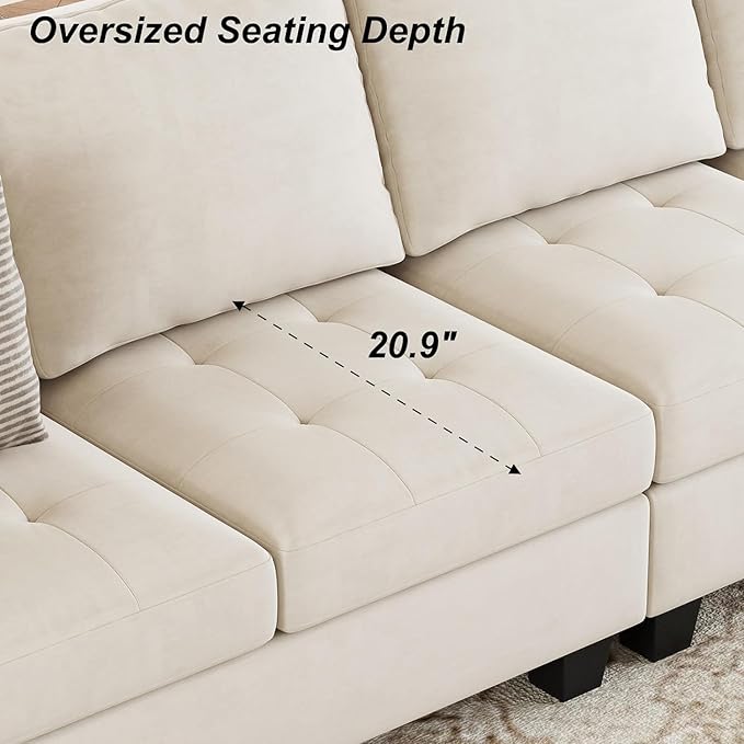 Belffin Modular Sectional Sofa L Shaped Couch with Reversible Chaises 6-Seater Convertible Sectional Sofa Couch Velvet Corner Sofa Beige