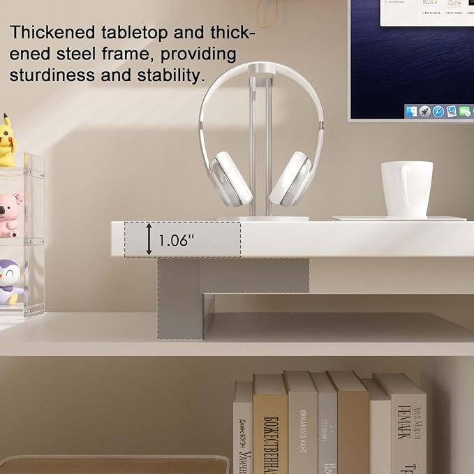 L Shaped Computer Desk 47 Inch Home Office Desk with File Drawers &amp Storage Shelves Small Corner Computer Desk for Small Space (White)