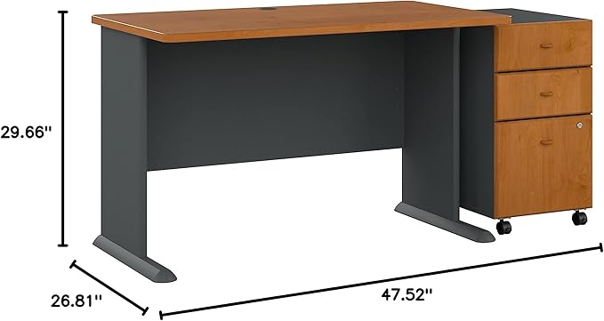 Bush Business Furniture Series A 48W Small Desk with Mobile File Cabinet in Natural Cherry and Slate Compact Computer Table with Drawers for Home or Professional Office