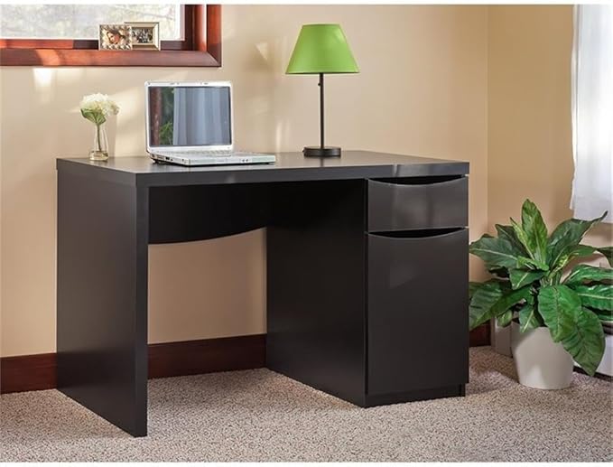Atlin Designs Traditional Computer Desk Classic Black Finish Compact Design with Box Drawer and Closed Cabinet Adjustable Shelf Sturdy Home Office Desk for Small Spaces