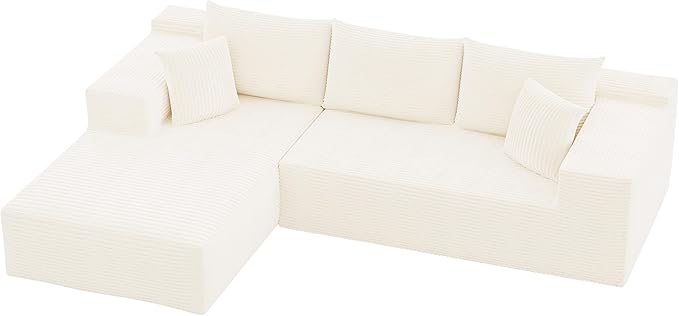 YESHOMY Boneless Couches for Living Room 108 Sectional Modular Sectional Sofa with Deep Seat Cloud Comfy Couch with L-Shape Chaise Easy Assembly (Corduroy Cream)