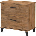 Pemberly Row 2 Drawer Lateral File Cabinet 30W x 17D x 29H Engineered Wood Fresh Walnut Finish Full-Extension Ball Bearing Slides Transitional Tapered Leg Design Home Office Document Storage