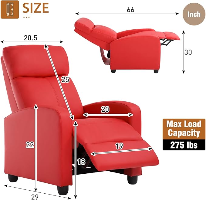 Recliner Chair Push Back Reading Sofa Home Theater Seating with PU Leather Padded Seat Backrest for Living Room Lounge