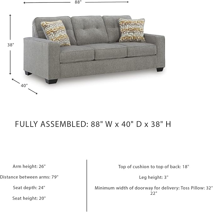 Signature Design by Ashley Fanciful Classic Sofa Sleeper with Tufted Cushion Removable Cushion and Bi-Fold Memory Foam Mattress Queen Light Gray