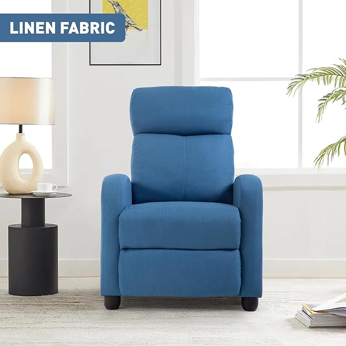 PayLessHere Recliner Chair Single Reclining Sofa Home Theater Seating with Lumbar Support and Padded Backrest for Living Room and Bedroom (Fabric Blue)