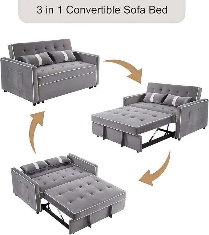 71.5 3 in 1 Convertible Loveseat Sleeper Sofa Modern Futon Couch with Adjustable Backrest Pull Out Sofa Bed Upholstered for Living Room Bedroom Apartment Small Space (Grey)