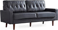 Container Furniture Modern Style Faux Leather Sofa with Elegant Round Tapered Legs and Button Tufted Backrest Perfect for Living Room Bedroom or Home Office 69.3’’ Wide Black