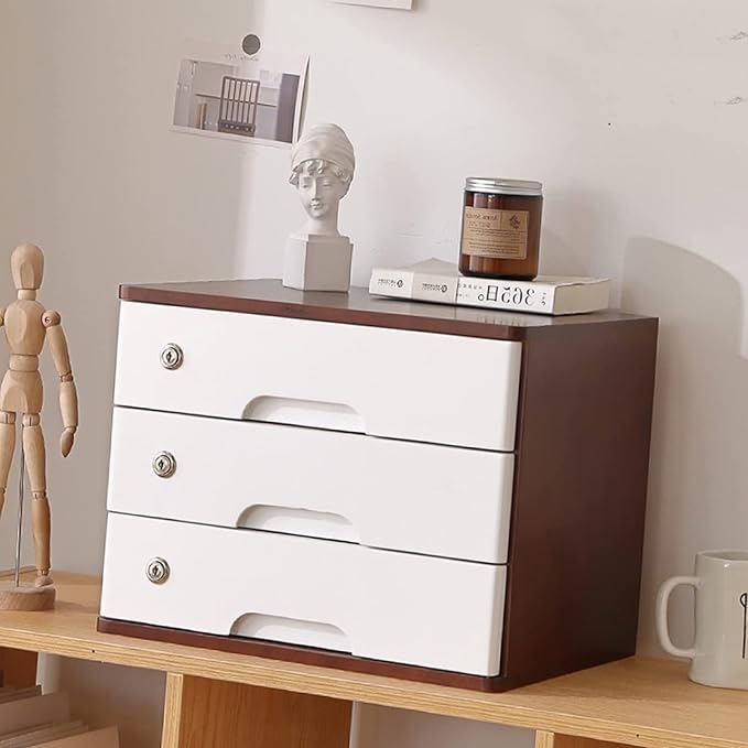 Desktop Storage Box With Drawers - Desktop File Cabinet Lockable File Cabinet Solid Wood Storage Box Drawer Desk Organizer Home Office Desk Drawer Cabinet 1/2/3/4 Drawers Wooden Box ( 3 Drawer)