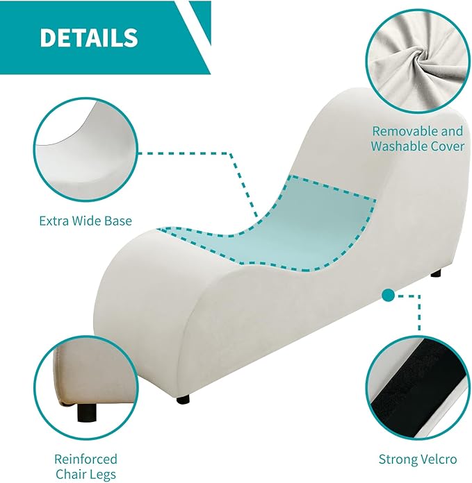 BALUS 60.6 W Yoga Sofa Chaise Lounge Chair for Adults Ergonomic S-Shape Yoga Chairs Indoor for Living Room Relaxing Modern Velvet Chaise Lounges Chair for Small Space Stretching Exercising - Beige