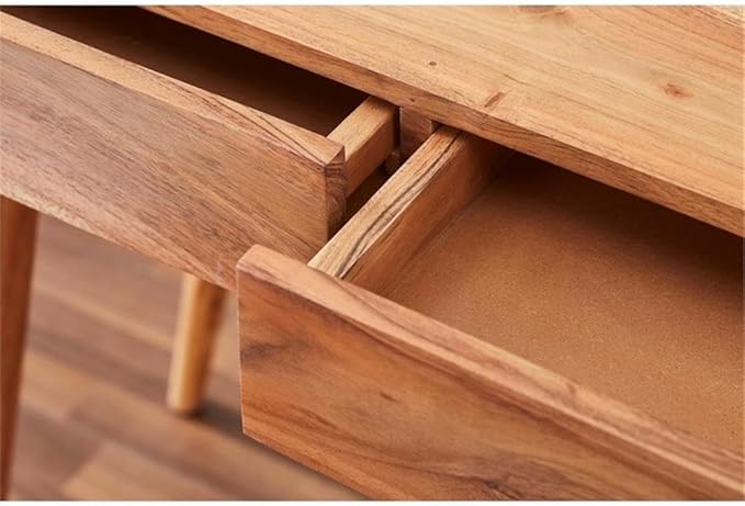 Pemberly Row Contemporary Office Desk 39 in Wide Solid Hardwood Natural Matte Wax Finish Rectangle Mid-Century Modern Style Small Home Office Desk with Drawers 31 in Height x 20 in Depth