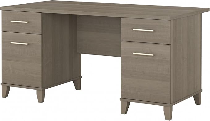 Bush Home 60-inch Home Office Desk with Drawers Large Computer Table with Storage Transitional Style Somerset Collection Ash Gray