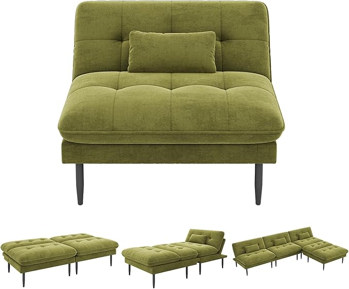 Single Supplementary Unit of The Convertible Module can be Matched with 70 inch Convertible Futon Sofa Bed Used for DIY a Larger Sofa. Olive Green