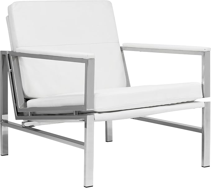 Atlas Modern Accent Chair in Blended Leather Chrome/White