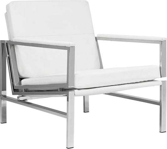 Atlas Modern Accent Chair in Blended Leather Chrome/White
