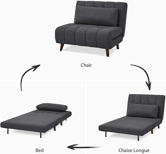 Artdeco Home 40 W Convertible Futon Chair with Matching Pillow(s) for Small Space Living Room and Apartment (03 Charcoal)