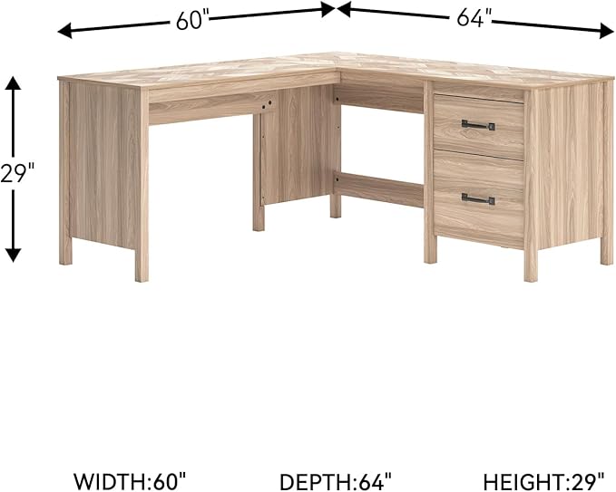 Signature Design by Ashley Battelle Casual L-Shaped Chevron Pattern 60 Home Office Desk with Return Drawer and Cabinet Light Brown