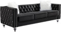 Mikibama Velvet 3 Seater Sofa Couch with Buttons and Square Arms 83.07 Inch Tufted 3-seat Sofas with Trimmed Nailhead and Acrylic Legs Modern Couches for Living RoomBedroom (Black-crystal Legs Sofa)