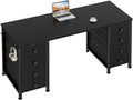 DLisiting Black Gaming Desk with Fabric Drawers on Both Sides 55 Inch Home Office Computer Study Writing Work PC Desk with 8 Storage Drawers Storage for Bedroom