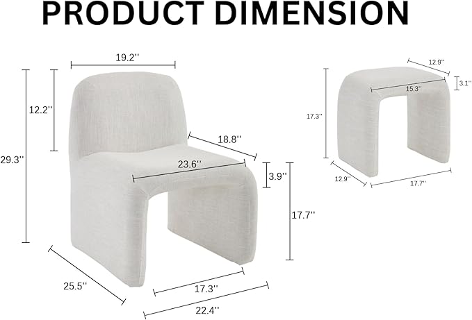 Modern Accent Living Room Chair with Ottoman Upholstered Mixed Linen Lounge Chair Comfy Side Reading Chair for Living Room Bedroom Apartment Office Beige