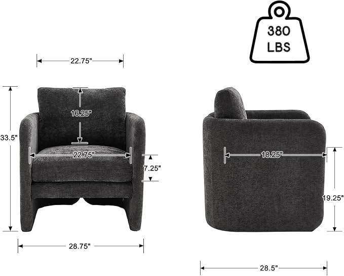 Modern Barrel Accent Chair Single Sofa Chair with Removable Back Pillow Comfy Chenille Upholstered Reading Accent Chair Lounge Armchair for Bedroom Living Room Grey