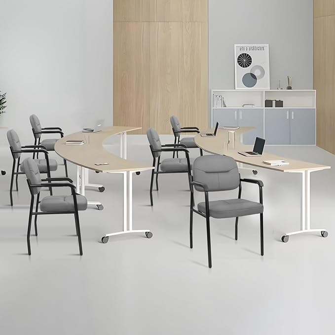 CLATINA Leather Guest Chair No Wheels Office Reception Chair with Armrests and Lumber Support Ergonomic Desk Armchair for Meeting Waiting Conference Lobby Room Shool Grey 1PK