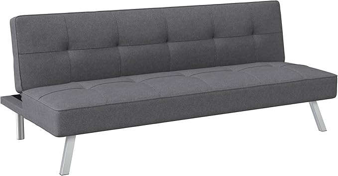 Serta® Rane 66.1 Convertible Futon Sofa Short Twin Size Modern Transitional Tufted Back and Seat Cushion Dream Coil® Comfort Fingerguard® Pinch Point Protection Woven Fabric Charcoal