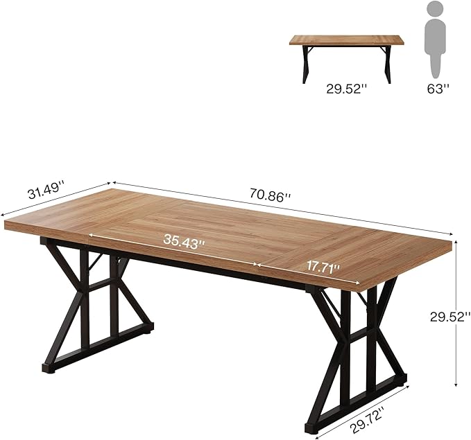 Tribesigns 70.86-Inch Large Executive Desk Industrial Home Office Computer Desk Simple Long Writing Study Table Business Furniture (Light Brown/Black)