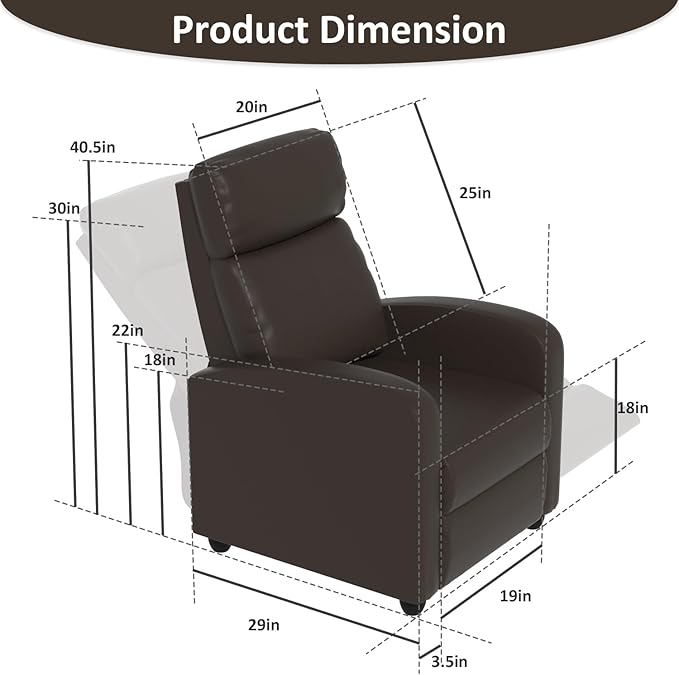 MKDLUFEI Massage Recliner Chair Single Sofa Chair with Remote Control Adult Chair Recliner Living Room Recliners with Pu Leather Push Back Backrest Brown