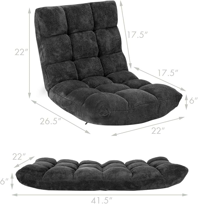 S AFSTAR Cushioned Floor Chair 14-Position Adjustable Padded Lazy Recliner with Comfortable Back Support and Skin-Friendly Cover Great for Reading Playing Game Meditating (Mysterious Black)