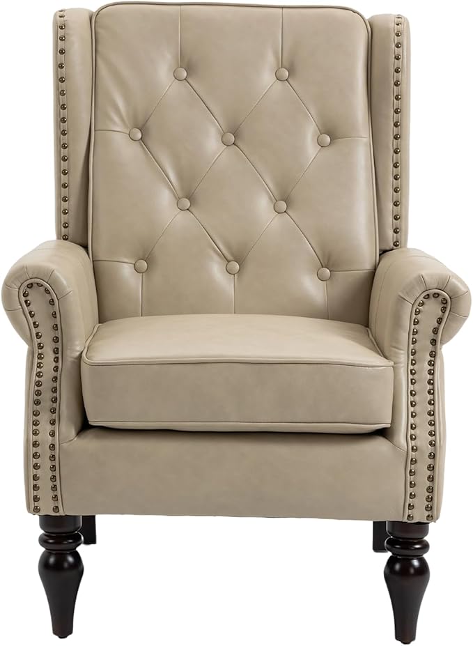 Modern Living Room Armchair Mid Century Accent Chair with Rolled Arms and Tufted BackUpholstered PU Leather Sofa Leisure Chair for Living Room/Bedroom/Office/Club