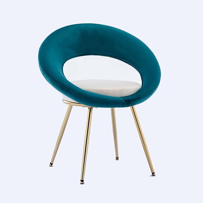 Generic Peacock BlueOff White Velvet Modern AccentConversation Lounge Chair with Gold Plated Legs Unique AppearanceSuitable for Office Lounge Living Room