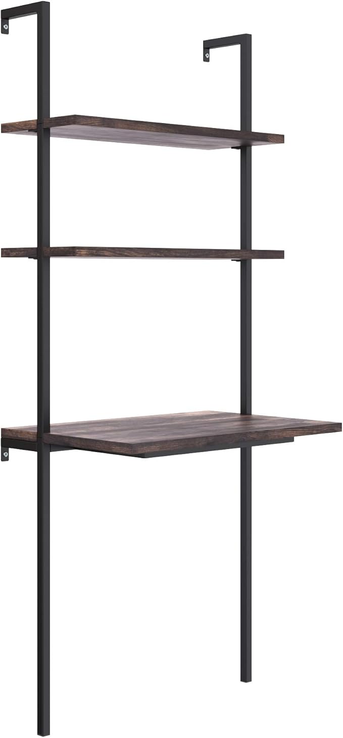 Nathan James Theo 2-Shelf Industrial Wall Mount Ladder Table Small Computer or Writing Desk Nutmeg/Matte Black