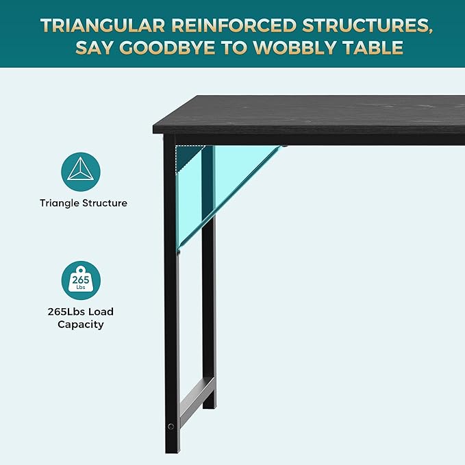 NEWBULIG Computer Desk for Bedroom 63 Inch Home Office Desks for Small Spaces Writing Gaming Work Study Table Black
