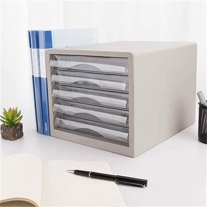 File Storage Cabinets Desktop File Cabinet Transparent Drawer Data Small Cabinet Office Desktop Household Storage Box(White)