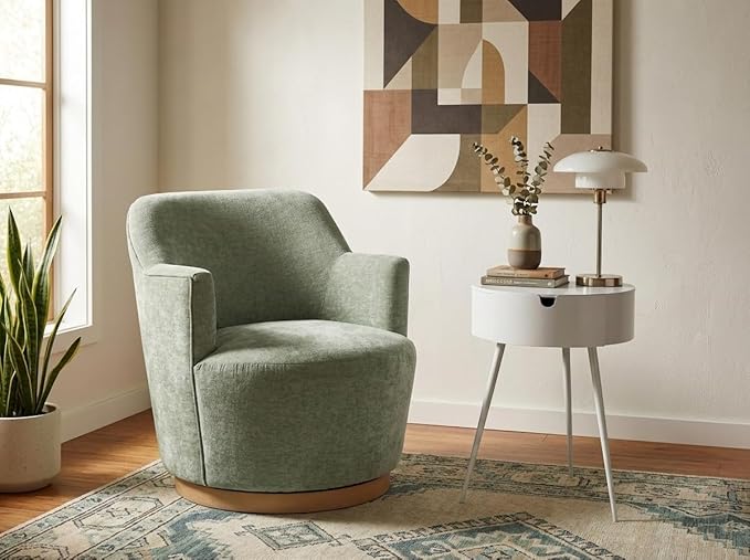 Meridian Furniture 449Mint Clarita Collection Modern | Contemporary Swivel Accent Chair with Soft Mint Chenille Fabric Natural Wood Finish Base 26.5 W x 30.5 D x 31 H Mint